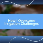 How I Overcame Irrigation Challenges