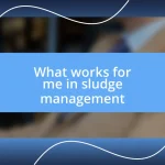 What works for me in sludge management