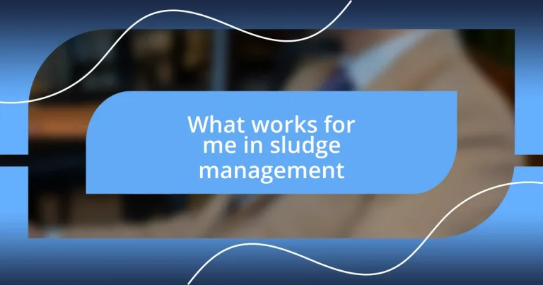 What works for me in sludge management