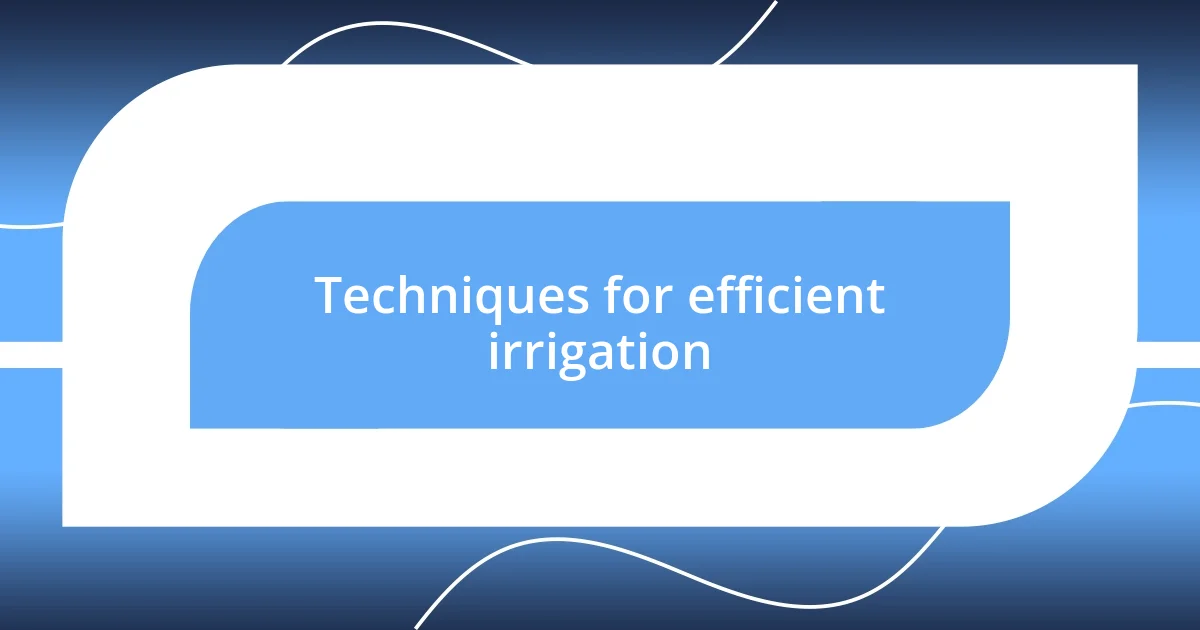 Techniques for efficient irrigation